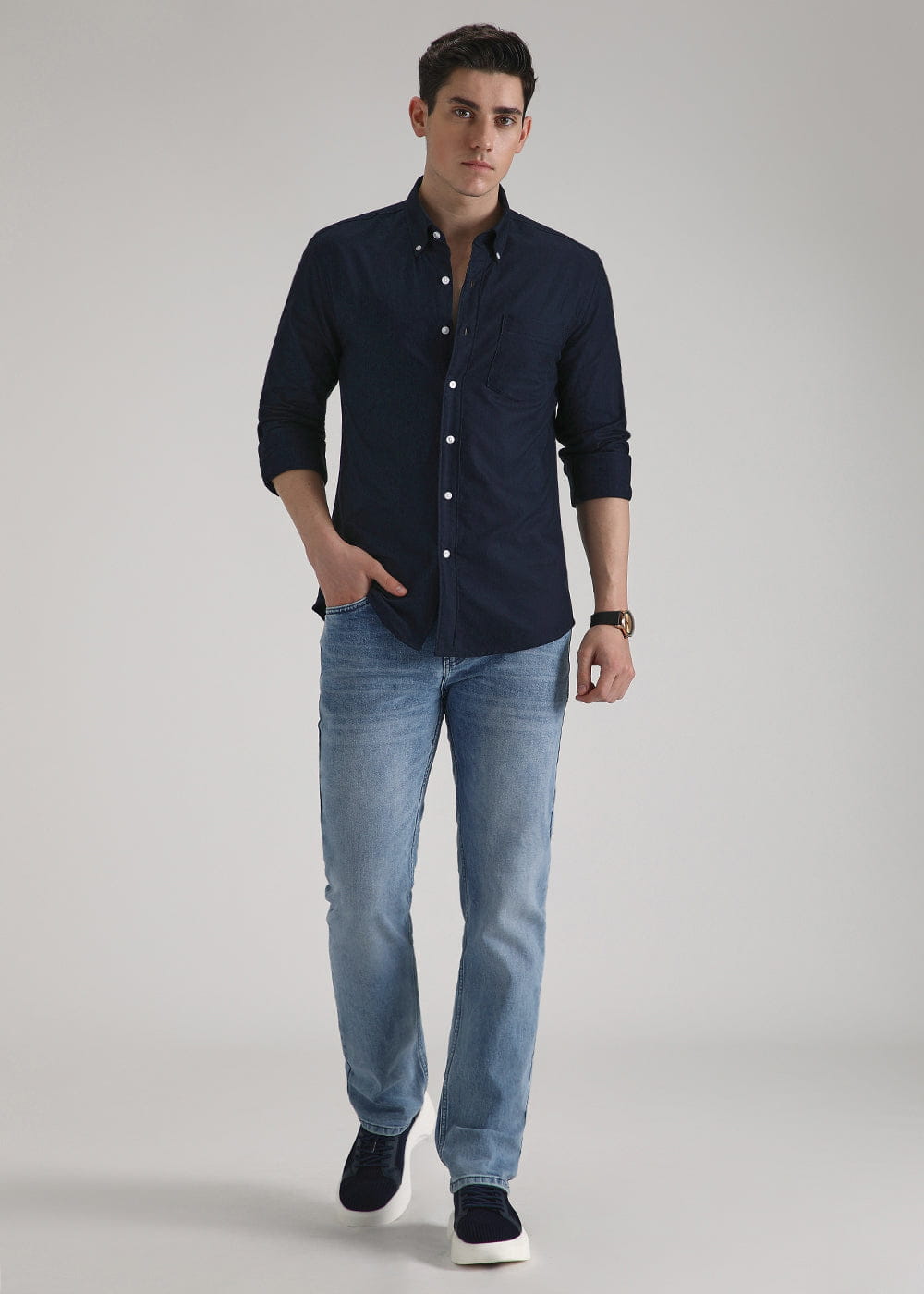 Classic Fit Garment-Dyed Oxford Shirt (Navy)