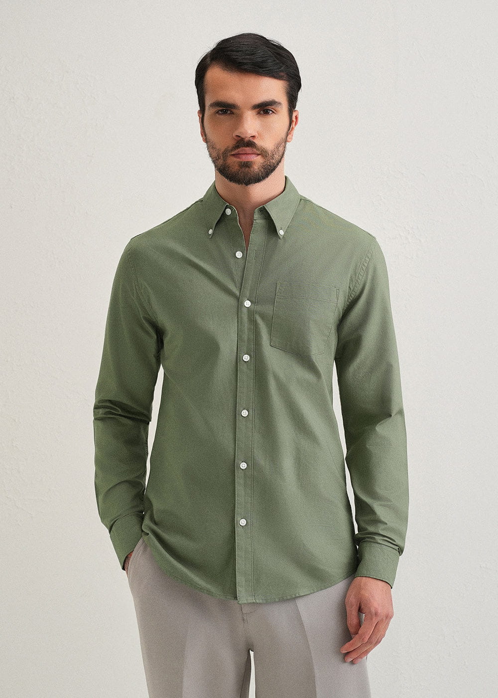 Classic Fit Garment-Dyed Oxford Shirt (Sage Green)
