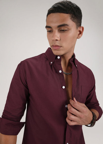 Classic Fit Garment-Dyed Oxford Shirt (Burgundy)