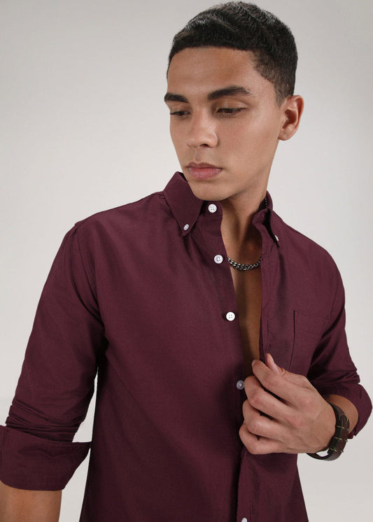 Classic Fit Garment-Dyed Oxford Shirt (Burgundy)