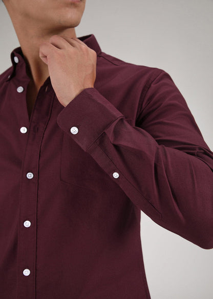 Classic Fit Garment-Dyed Oxford Shirt (Burgundy)