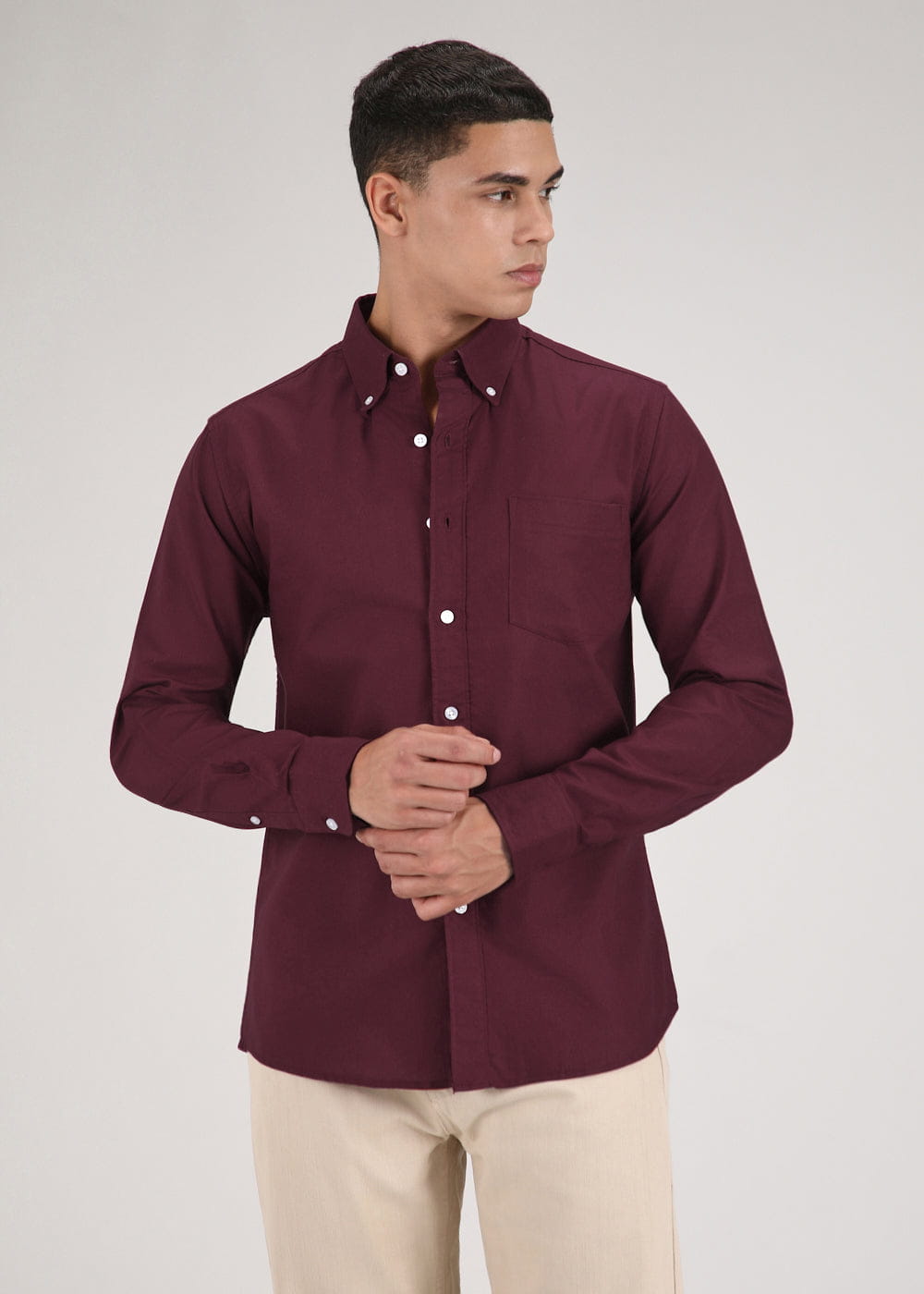 Classic Fit Garment-Dyed Oxford Shirt (Burgundy)