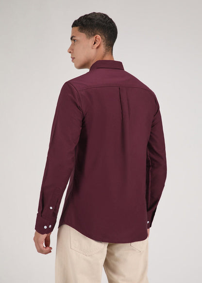 Classic Fit Garment-Dyed Oxford Shirt (Burgundy)