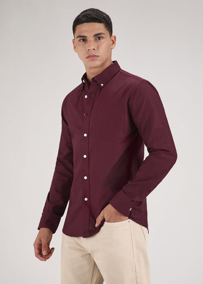 Classic Fit Garment-Dyed Oxford Shirt (Burgundy)