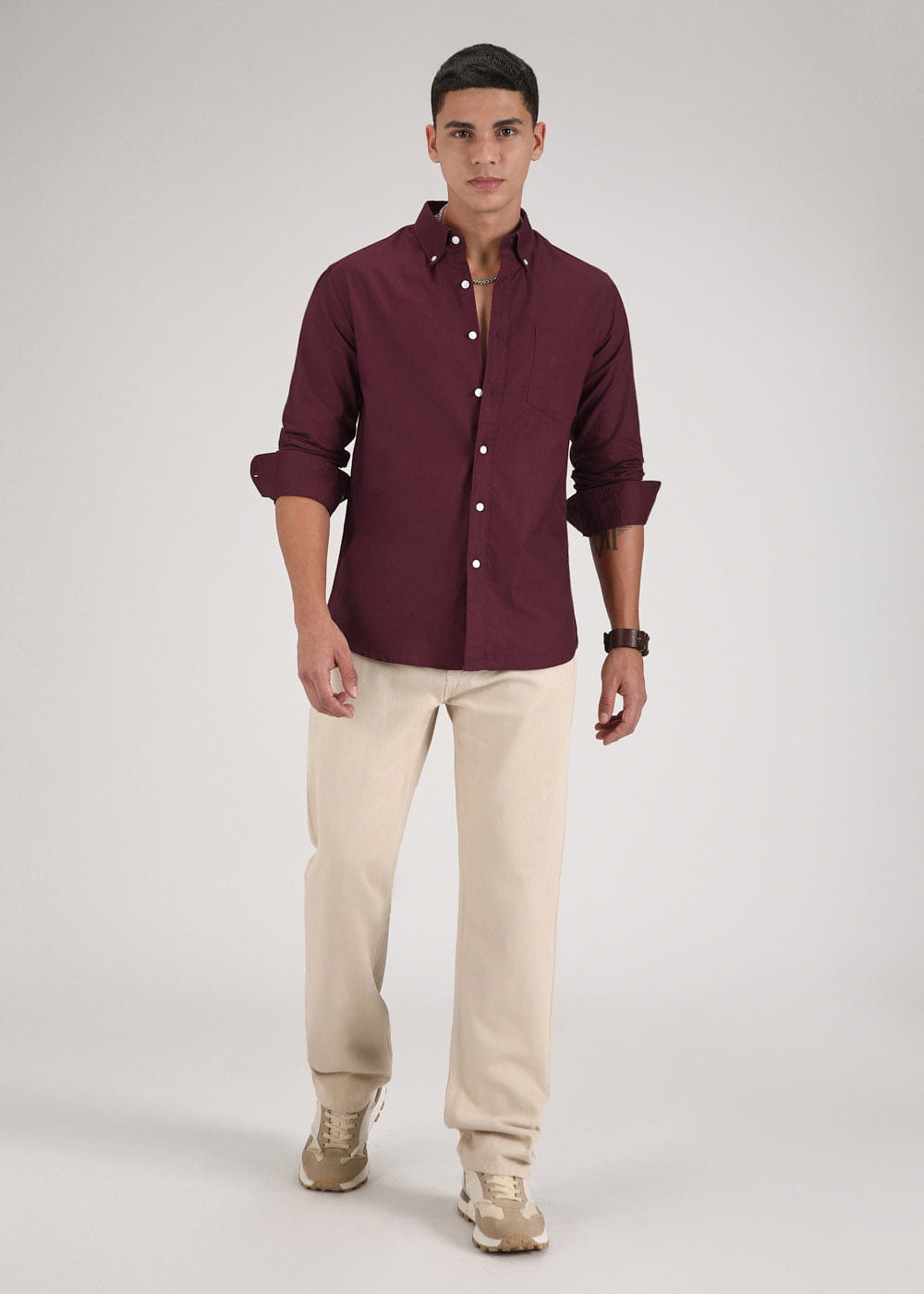 Classic Fit Garment-Dyed Oxford Shirt (Burgundy)