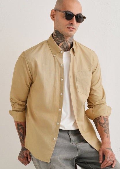 Classic Fit Garment-Dyed Oxford Shirt (Surrey Tan)