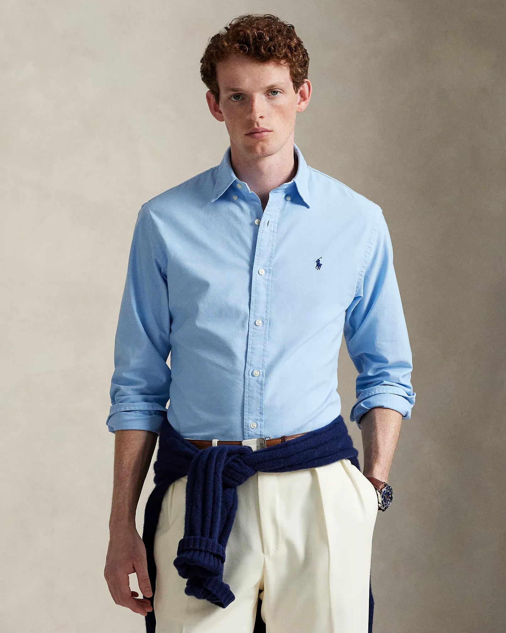 Classic Fit Garment-Dyed Oxford Shirt (Baby Blue)