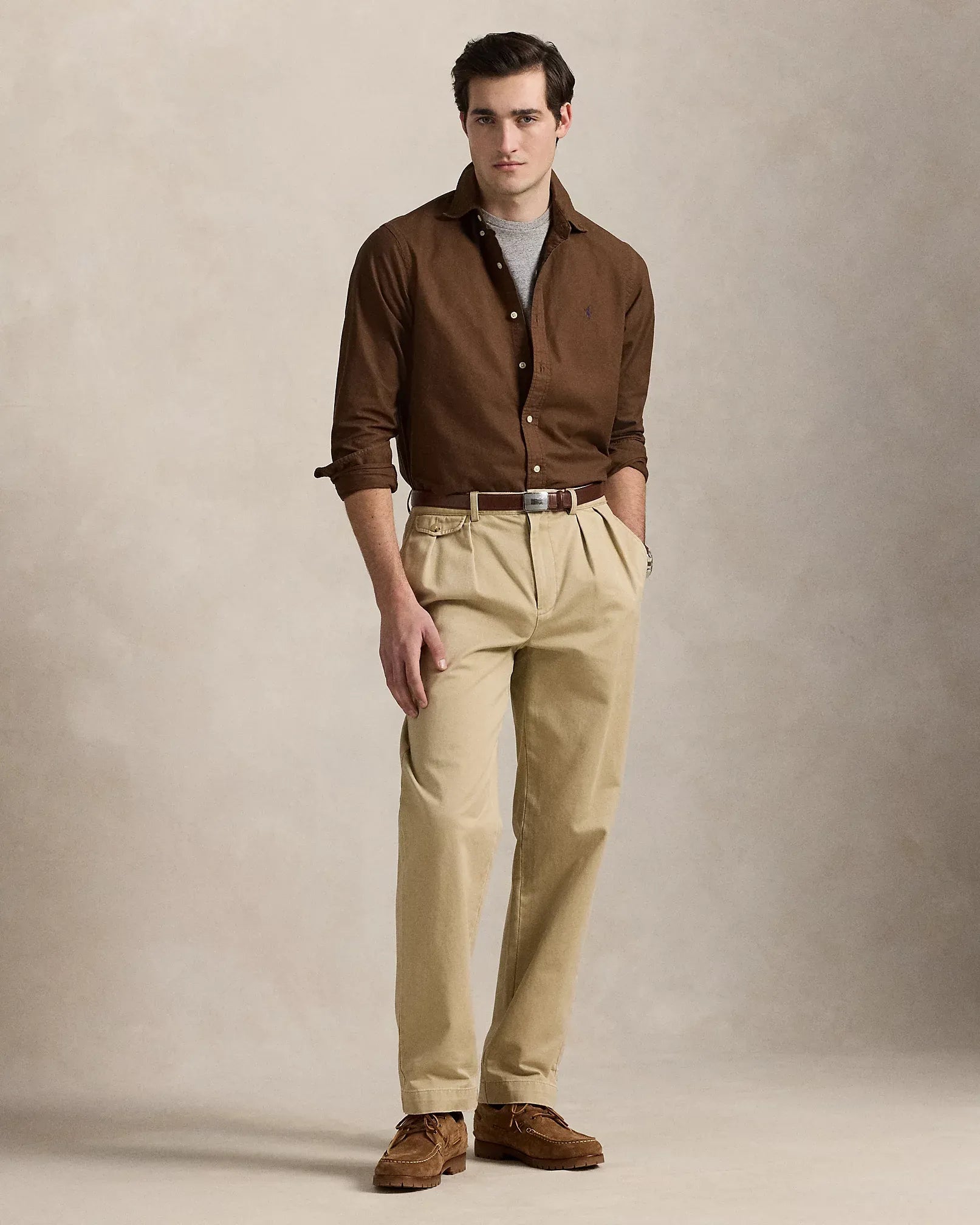 Classic Fit Garment-Dyed Oxford Shirt (Chocolate Mousse)