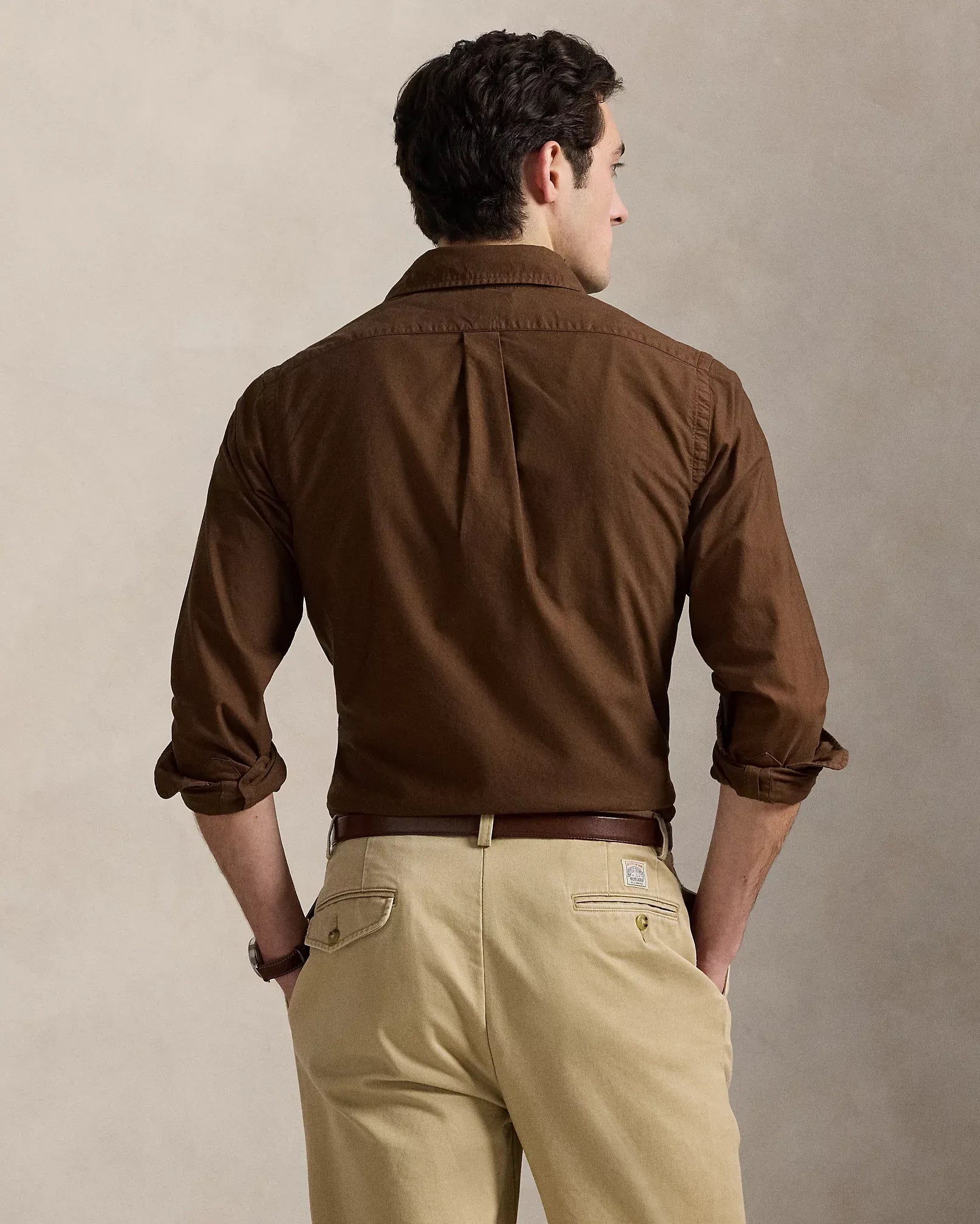 Classic Fit Garment-Dyed Oxford Shirt (Chocolate Mousse)
