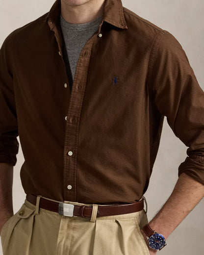 Classic Fit Garment-Dyed Oxford Shirt (Chocolate Mousse)