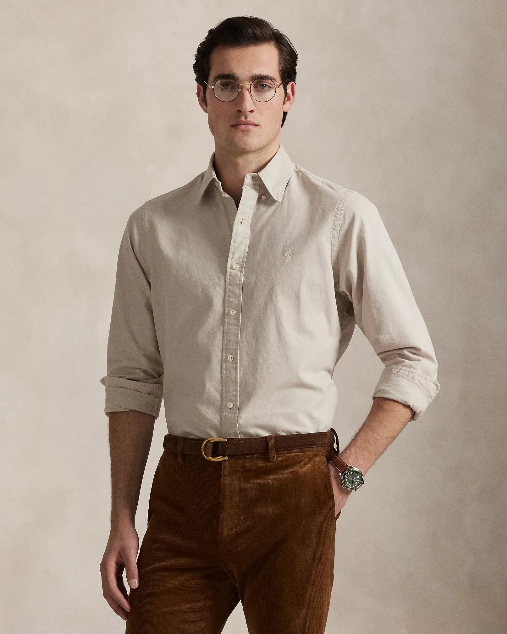 Classic Fit Garment-Dyed Oxford Shirt (Stoneware Grey)