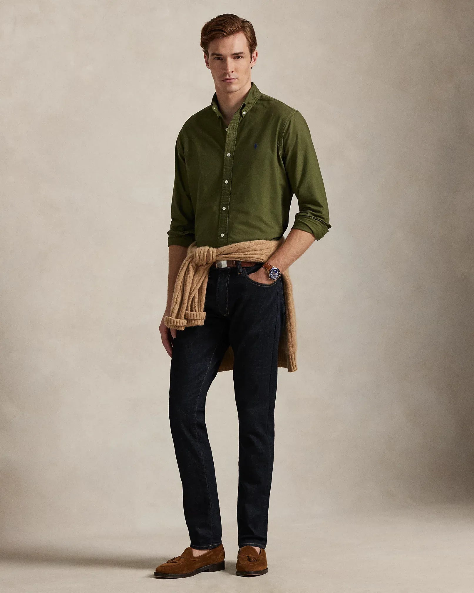 Classic Fit Garment-Dyed Oxford Shirt (New Olive)