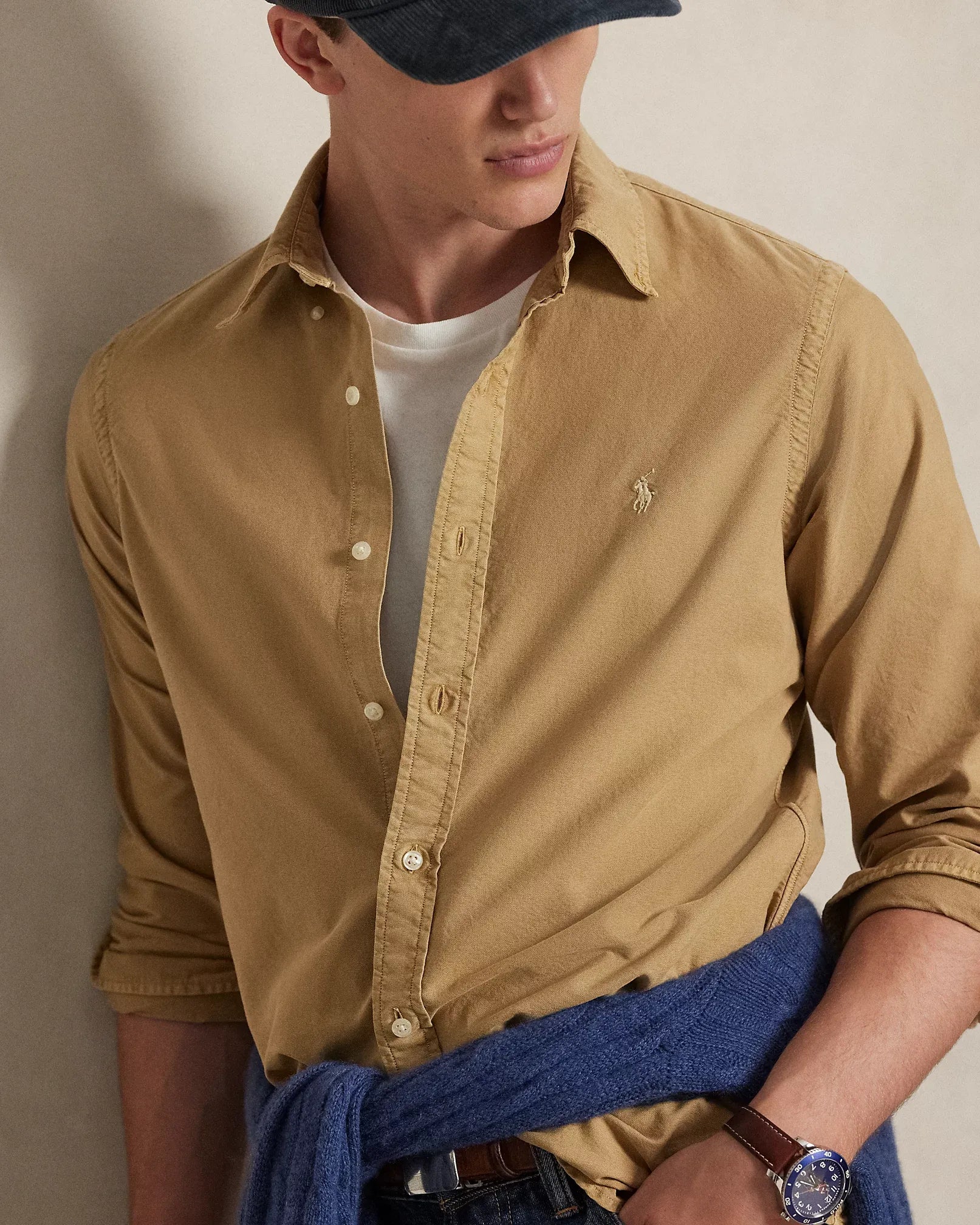 Classic Fit Garment-Dyed Oxford Shirt (Cafe Tan)