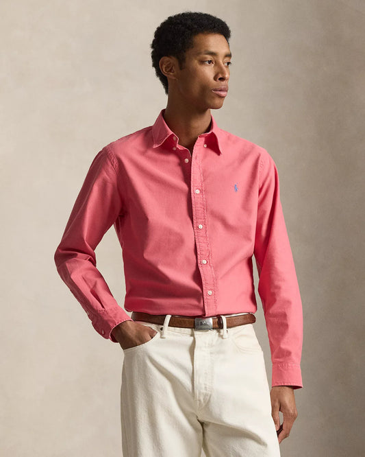 Classic Fit Garment-Dyed Oxford Shirt (Pale Red)
