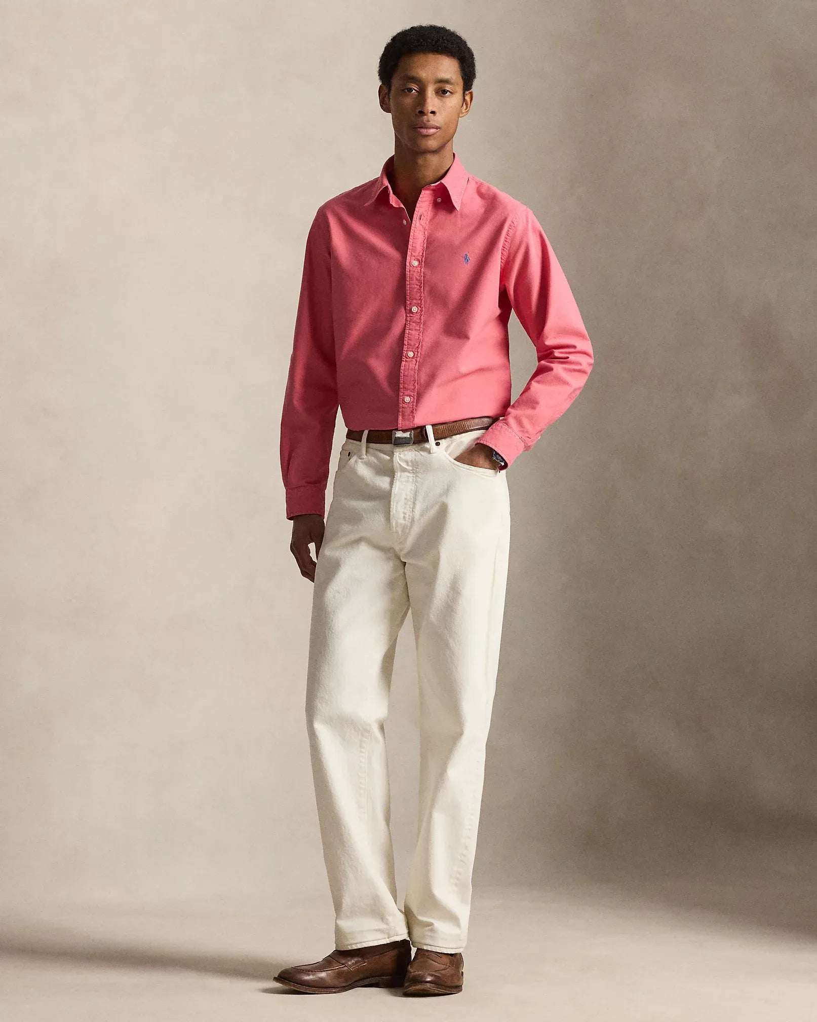 Classic Fit Garment-Dyed Oxford Shirt (Pale Red)