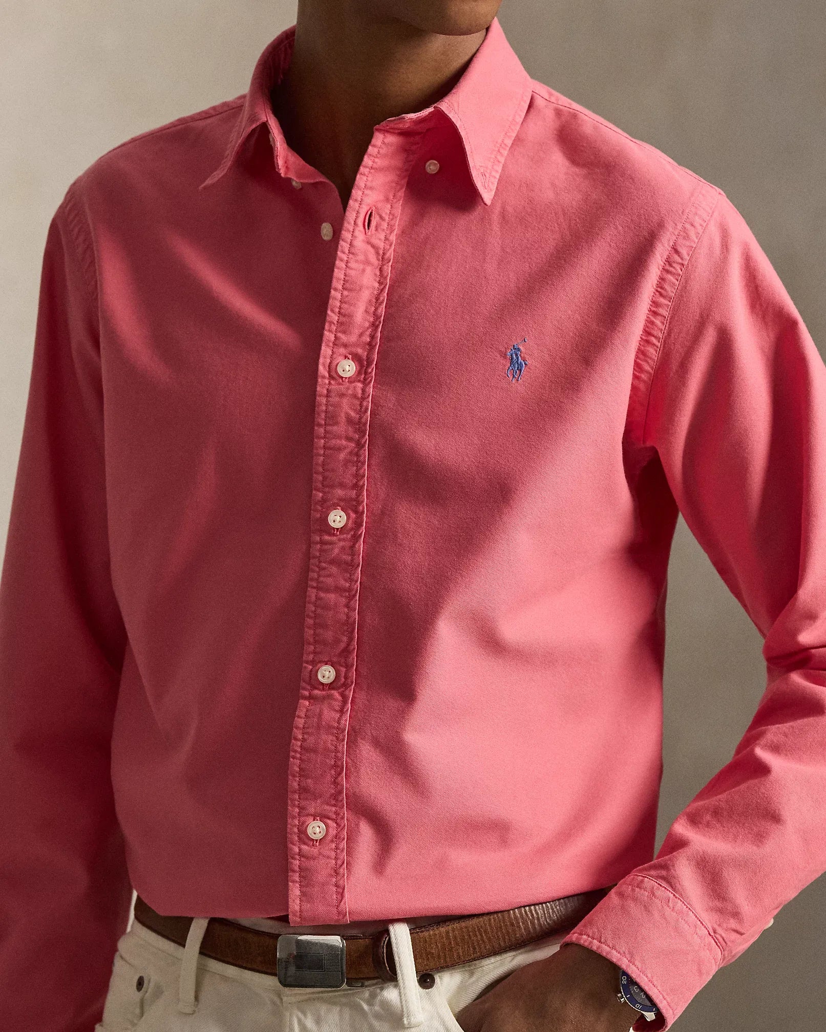 Classic Fit Garment-Dyed Oxford Shirt (Pale Red)