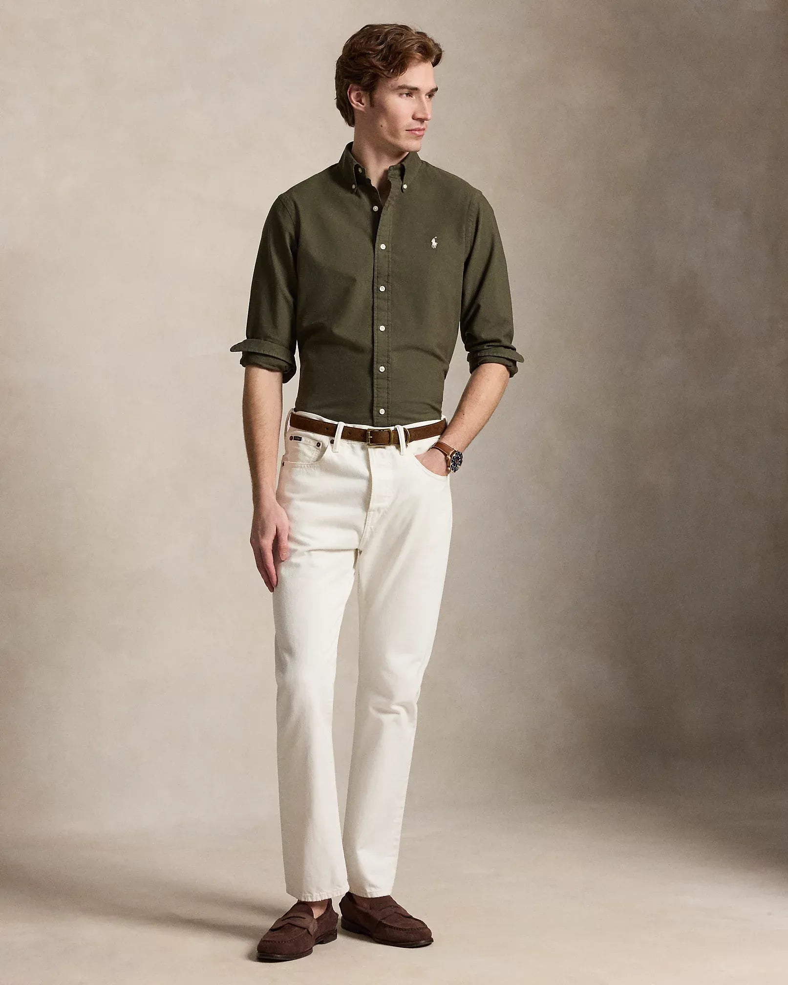 Classic Fit Garment-Dyed Oxford Shirt (Armadillo)