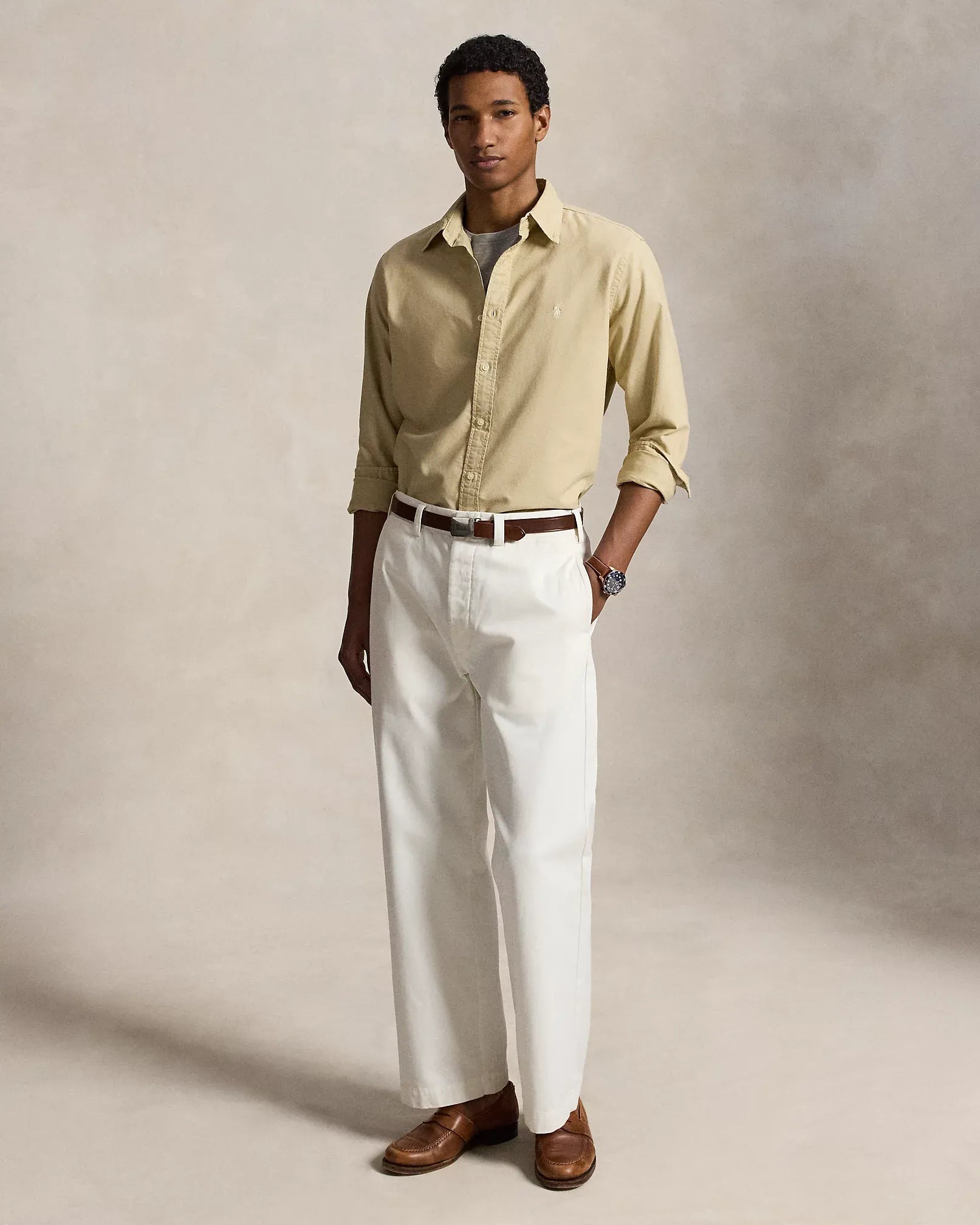 Classic Fit Garment-Dyed Oxford Shirt (Dune Tan)