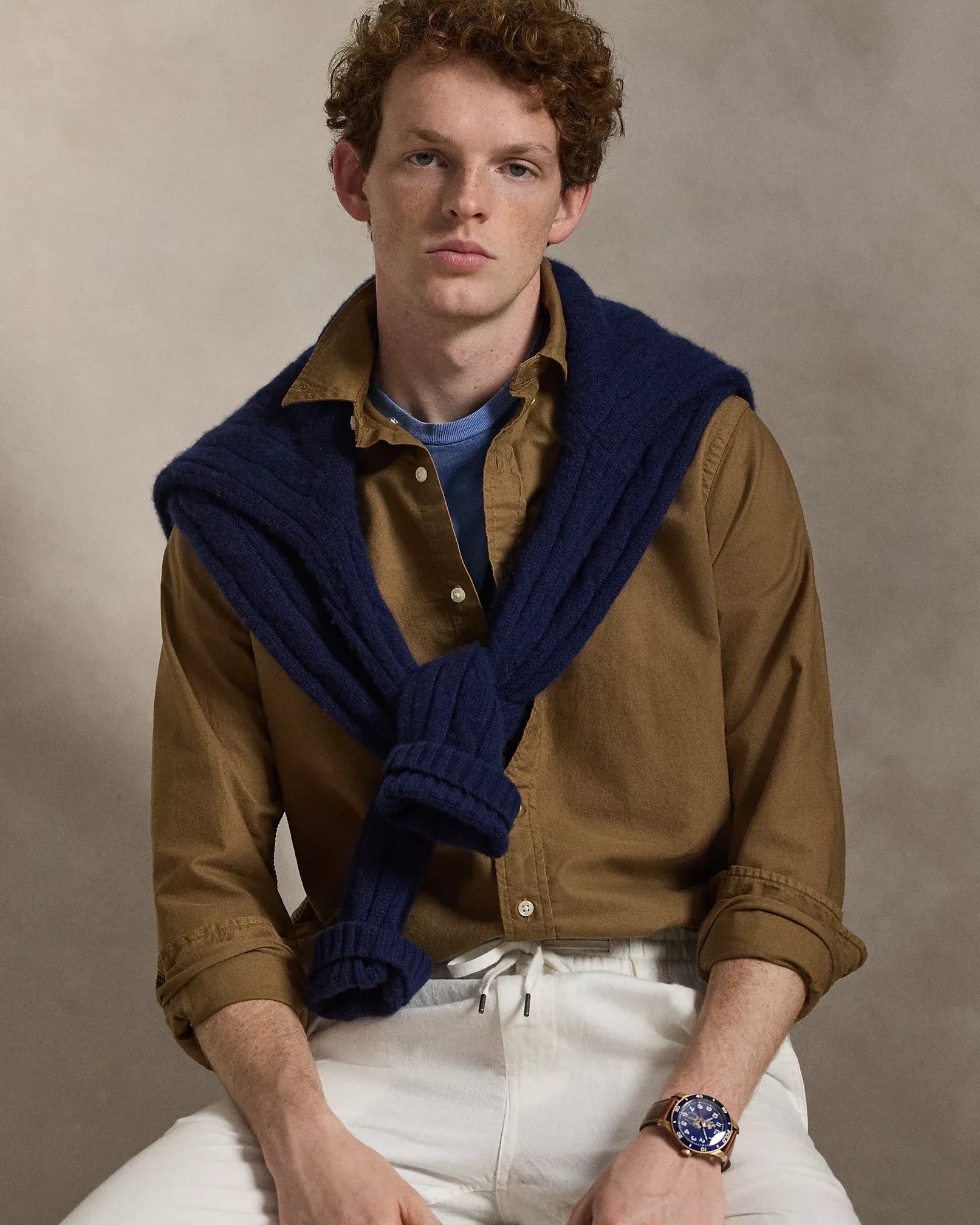 Classic Fit Garment-Dyed Oxford Shirt (RL Brown)