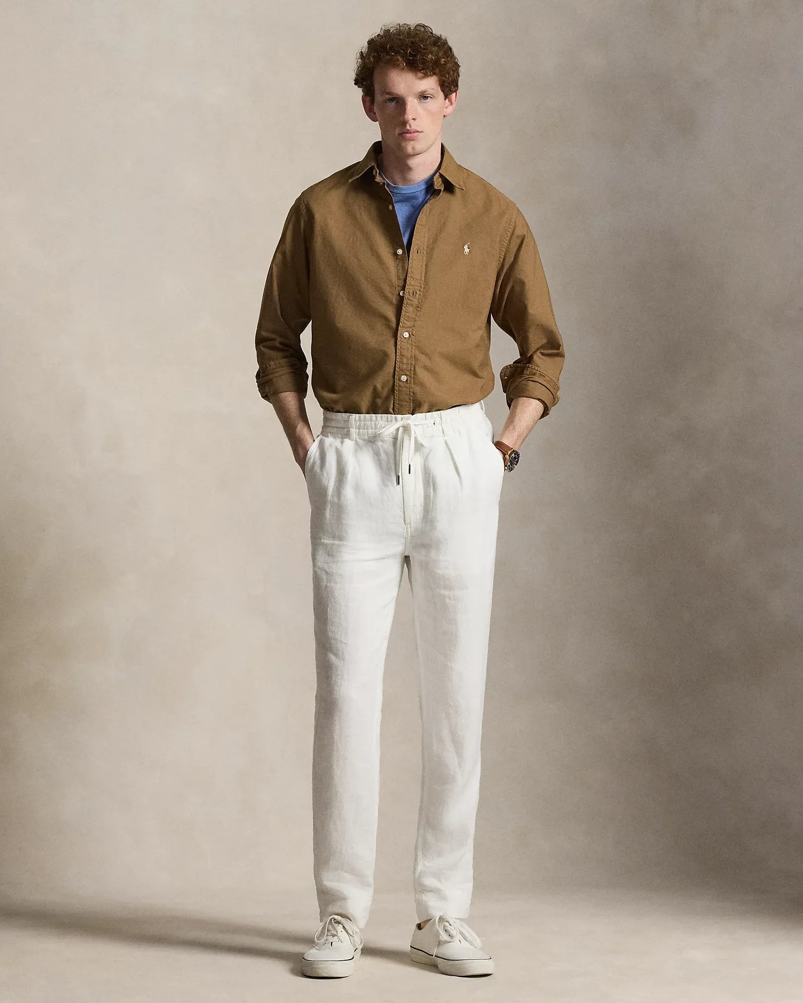 Classic Fit Garment-Dyed Oxford Shirt (RL Brown)