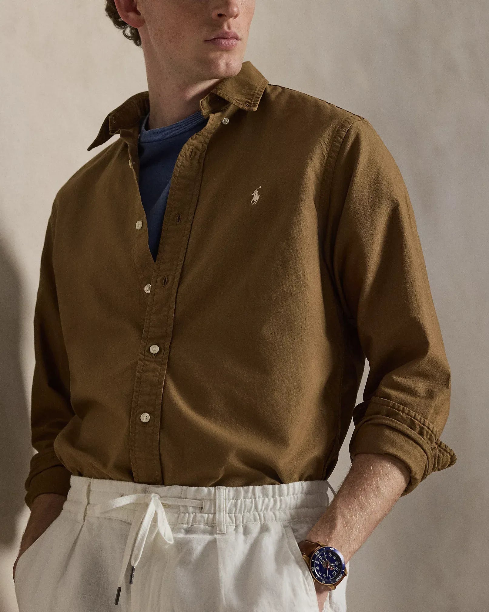 Classic Fit Garment-Dyed Oxford Shirt (RL Brown)