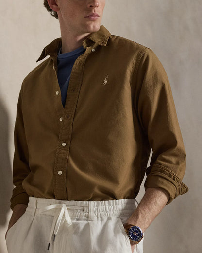 Classic Fit Garment-Dyed Oxford Shirt (RL Brown)