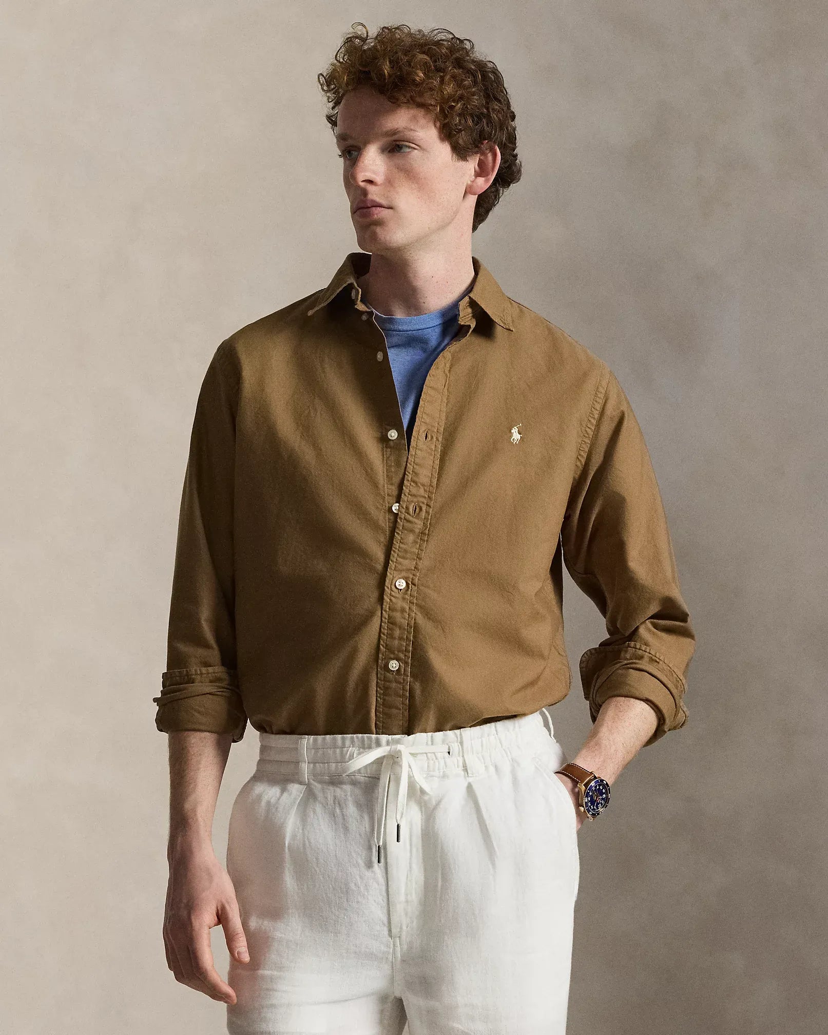 Classic Fit Garment-Dyed Oxford Shirt (RL Brown)