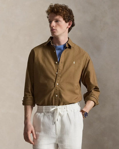 Classic Fit Garment-Dyed Oxford Shirt (RL Brown)