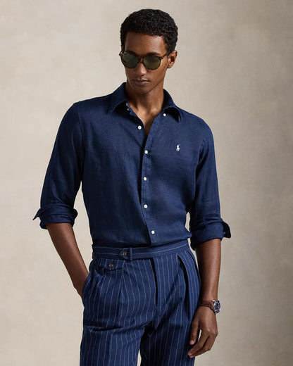 Classic Fit Linen Shirt (Navy)