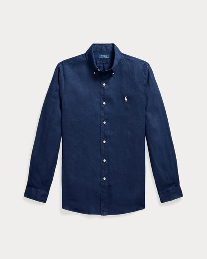 Classic Fit Linen Shirt (Navy)