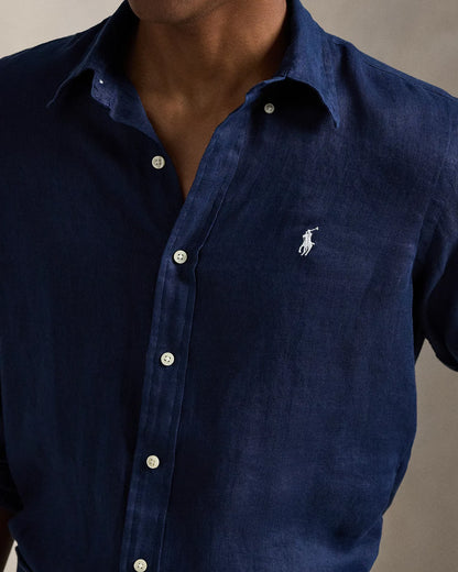 Classic Fit Linen Shirt (Navy)