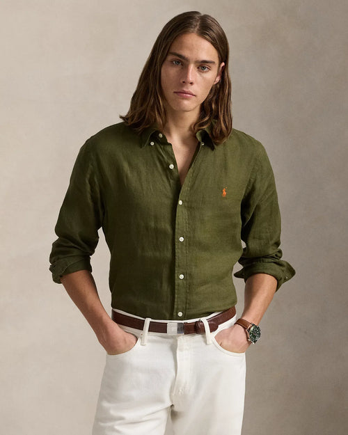 Classic Fit Linen Shirt (New Olive)