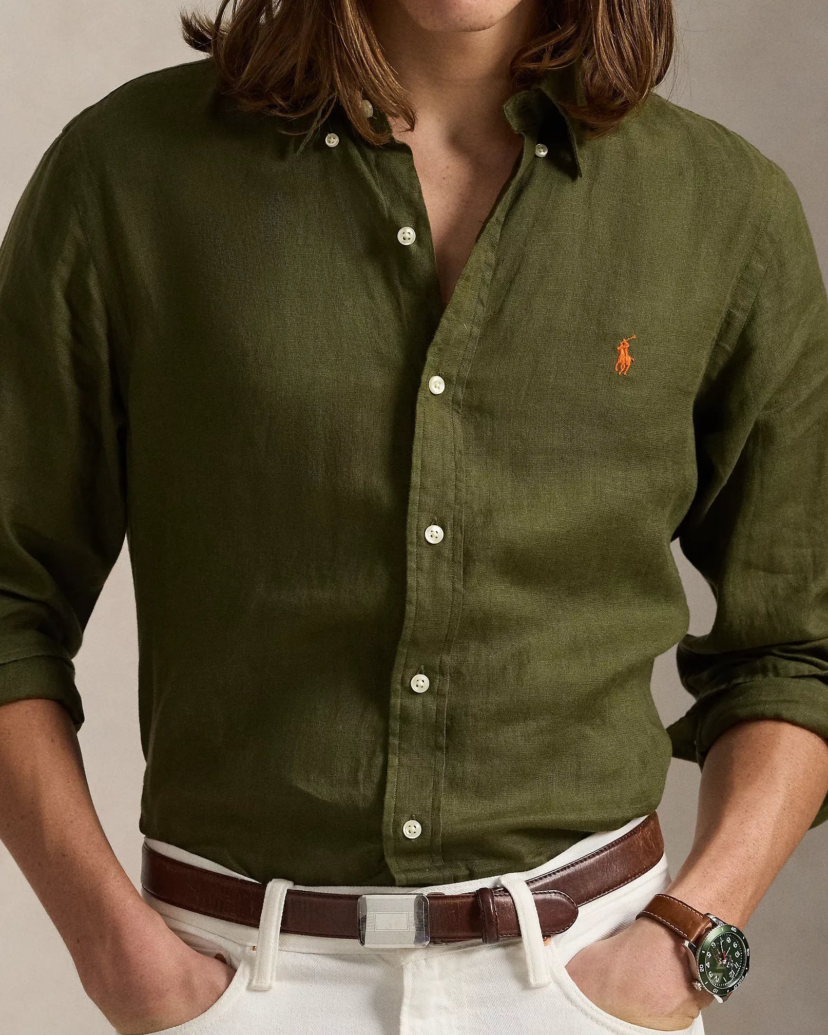 Classic Fit Linen Shirt (New Olive)