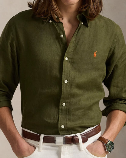 Classic Fit Linen Shirt (New Olive)