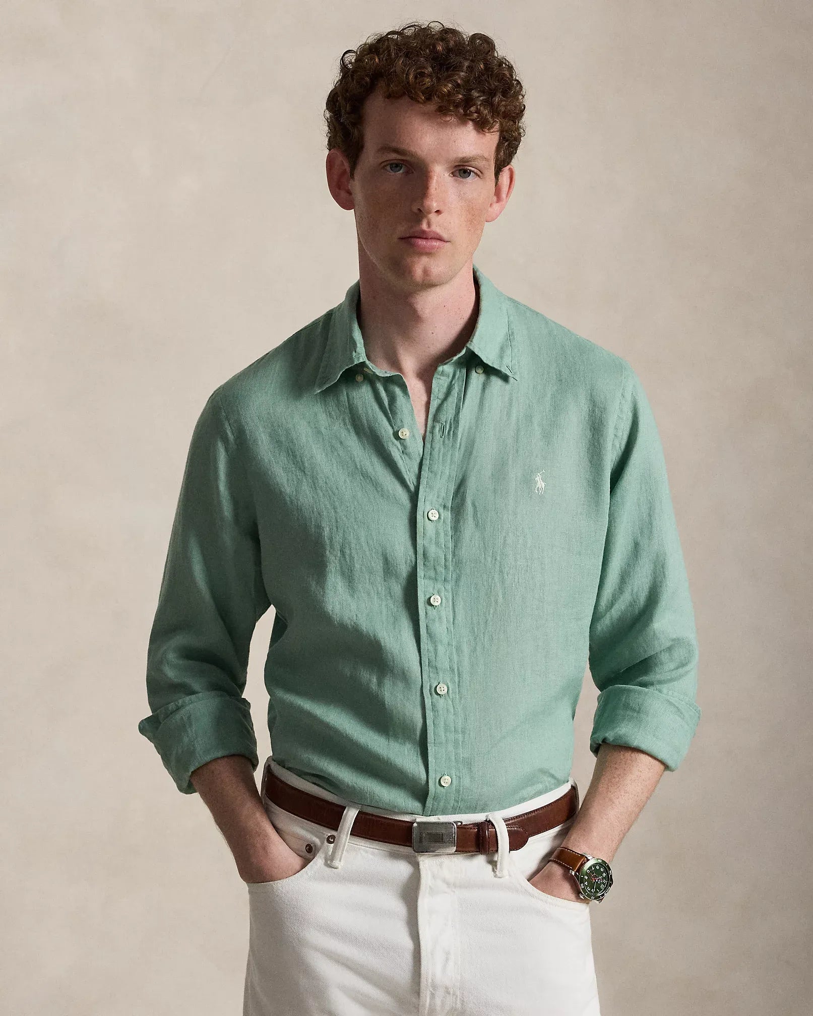 Classic Fit Linen Shirt (Faded Mint)