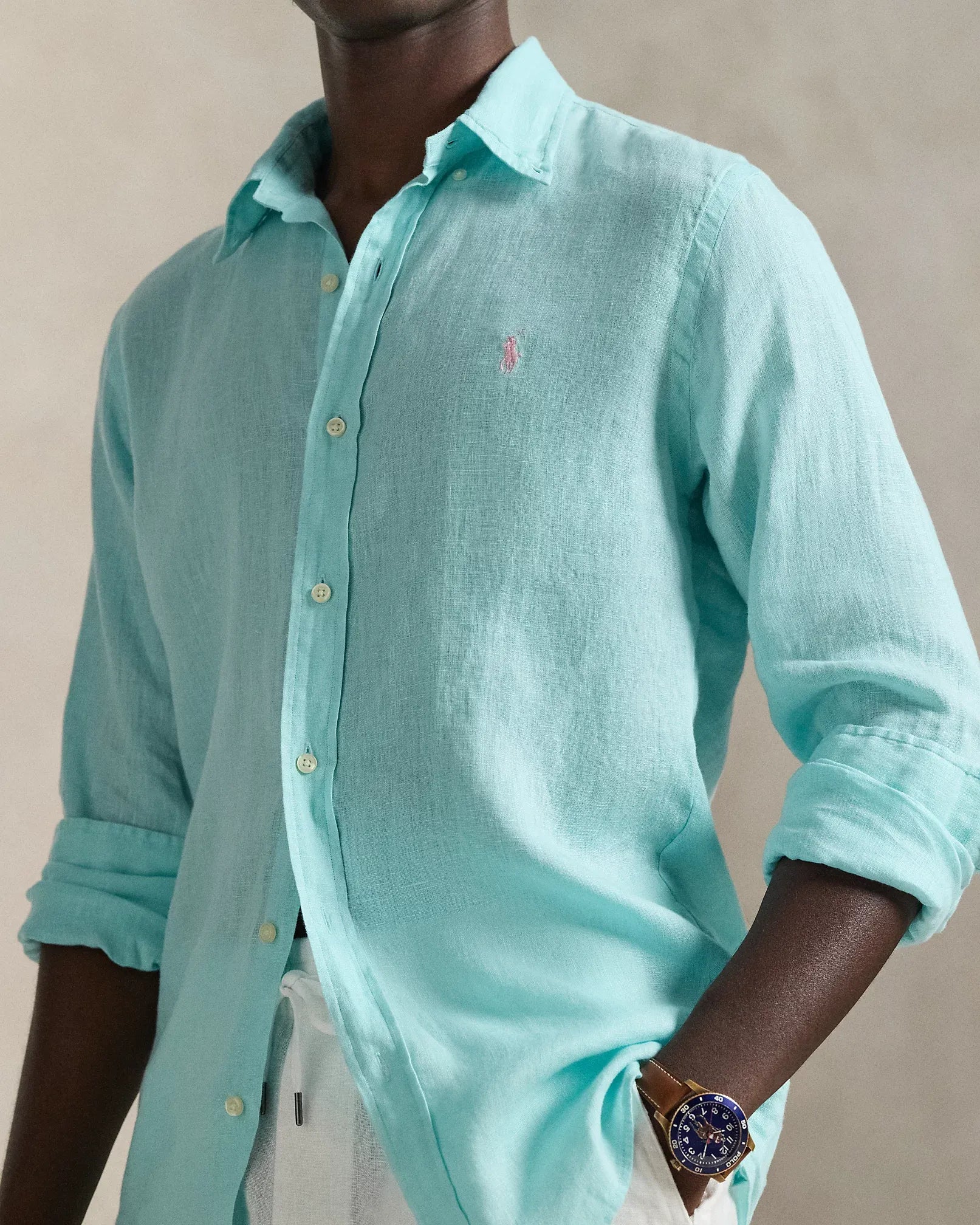 Classic Fit Linen Shirt (New Aqua)