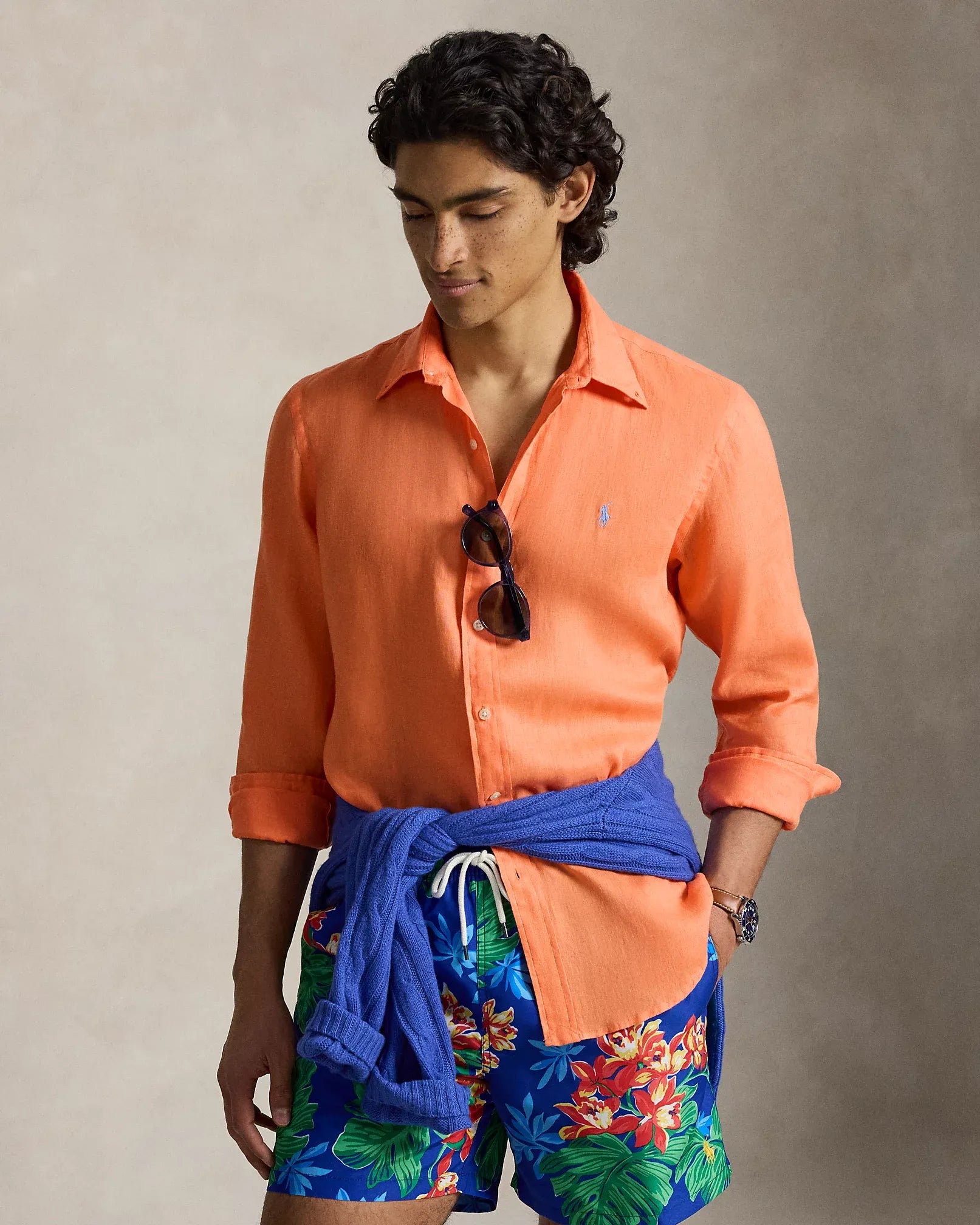 Classic Fit Linen Shirt (Pompano Orange)