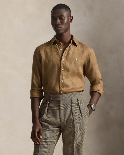 Classic Fit Linen Shirt (Brown)