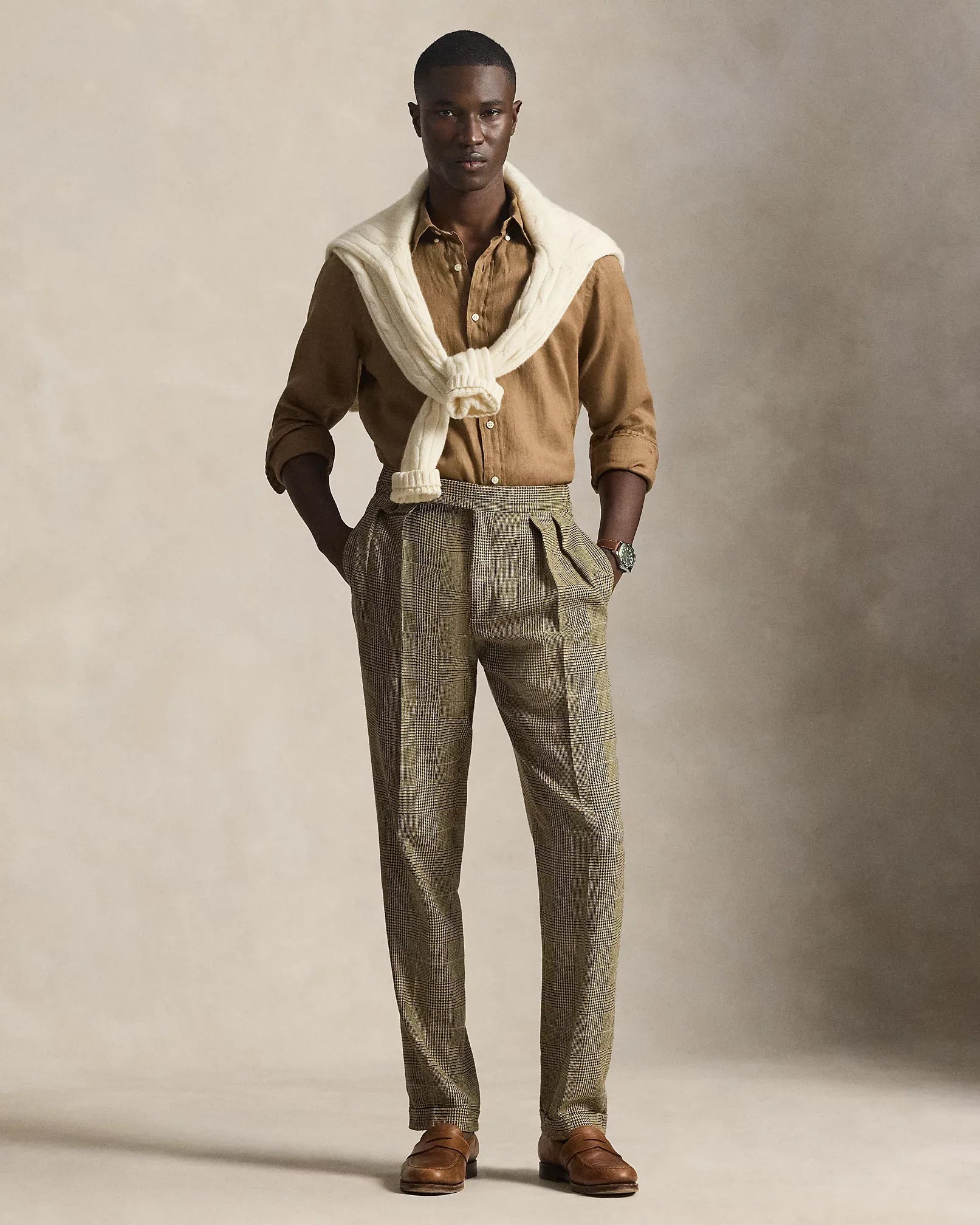 Classic Fit Linen Shirt (Brown)
