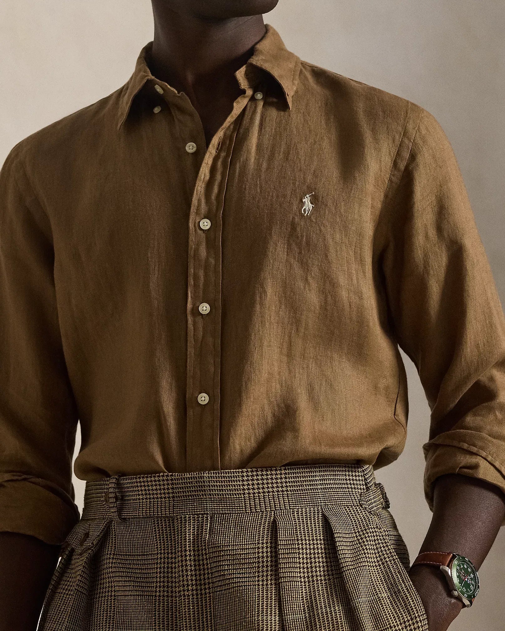 Classic Fit Linen Shirt (Brown)