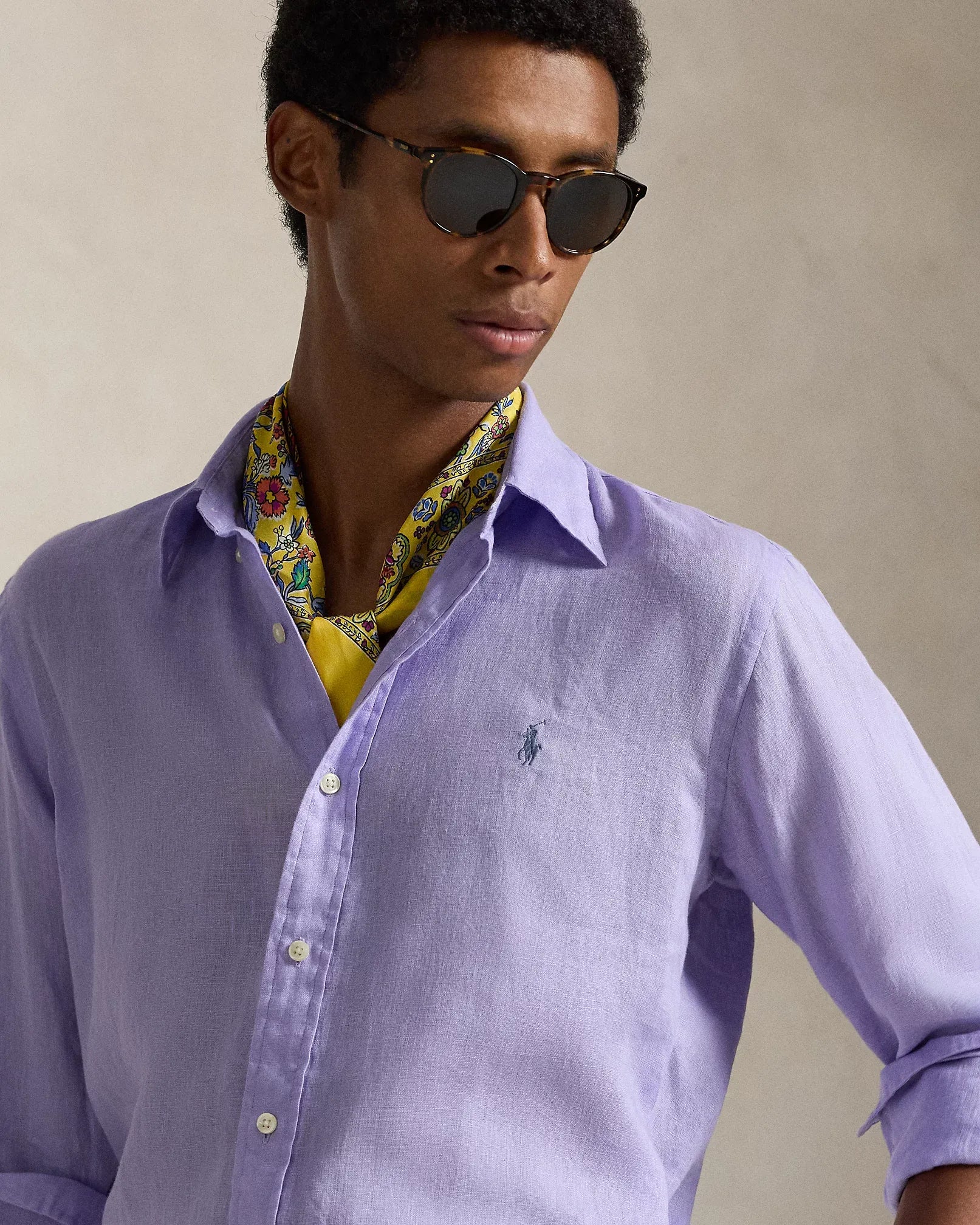 Classic Fit Linen Shirt (Sky Lavender)