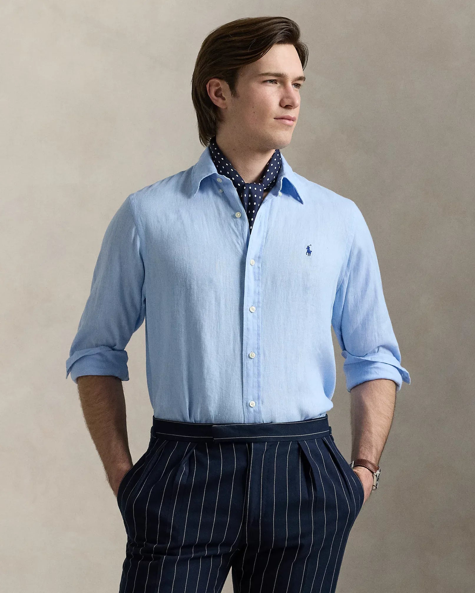Classic Fit Linen Shirt (Office Blue)