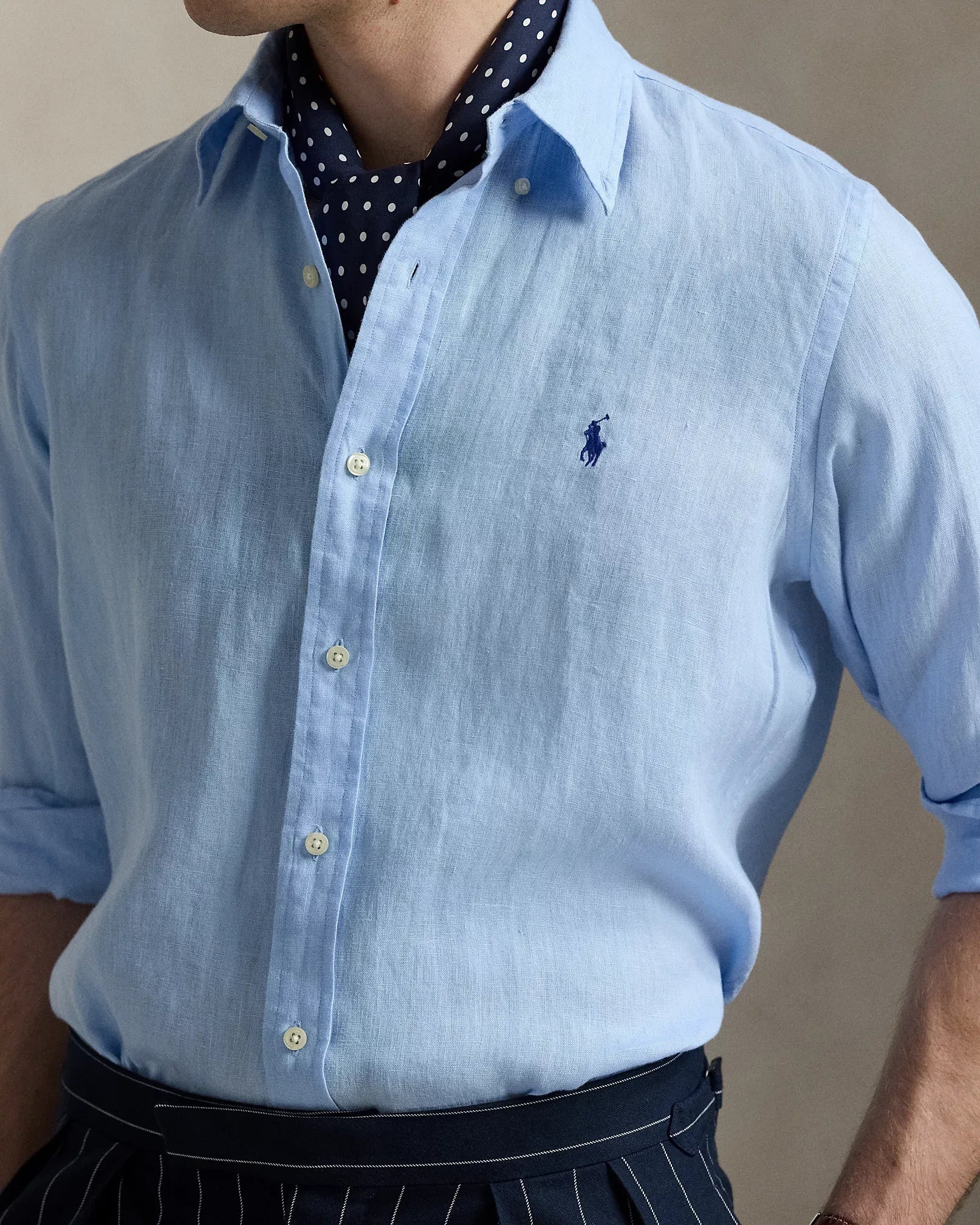 Classic Fit Linen Shirt (Office Blue)