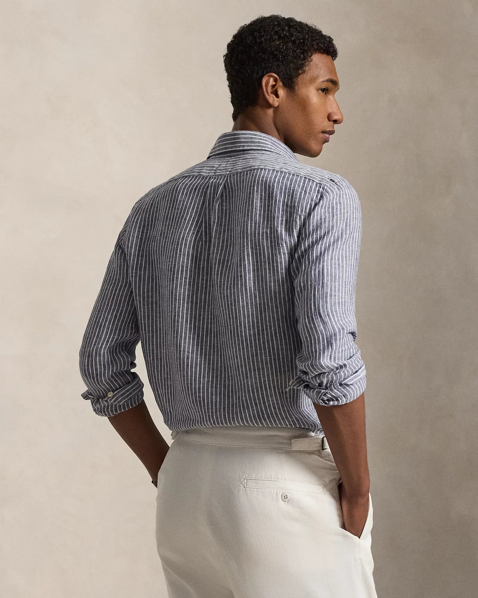 Slim Fit Striped Linen Shirt (New Classic Navy White)