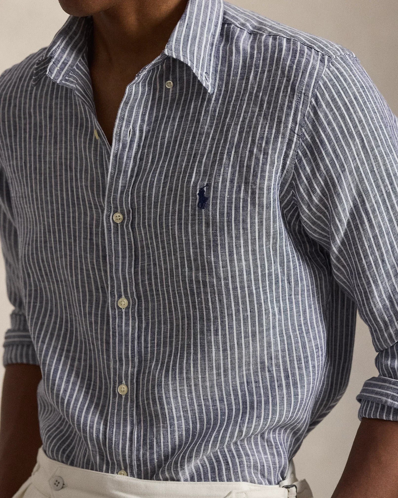 Slim Fit Striped Linen Shirt (New Classic Navy White)