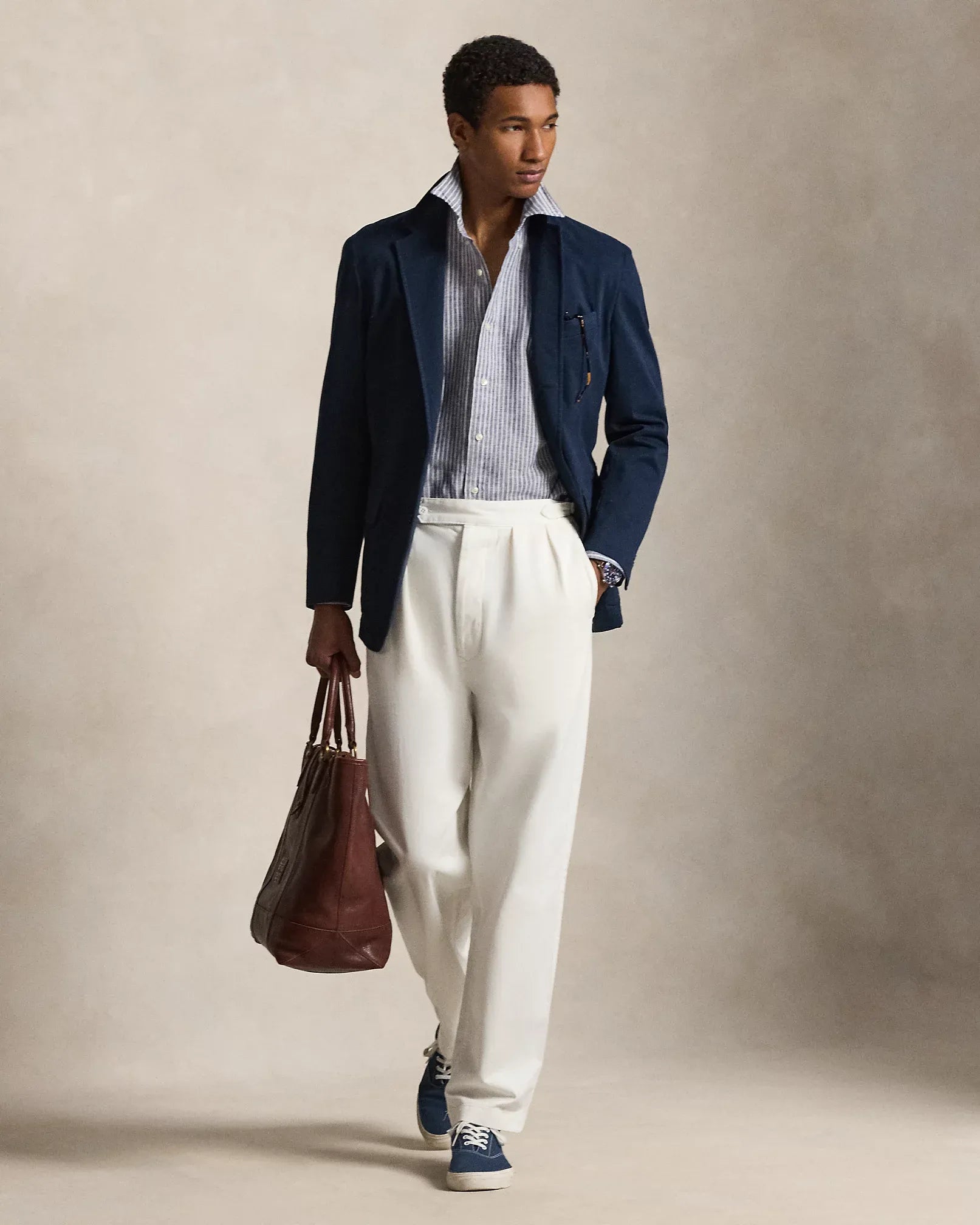 Slim Fit Striped Linen Shirt (New Classic Navy White)