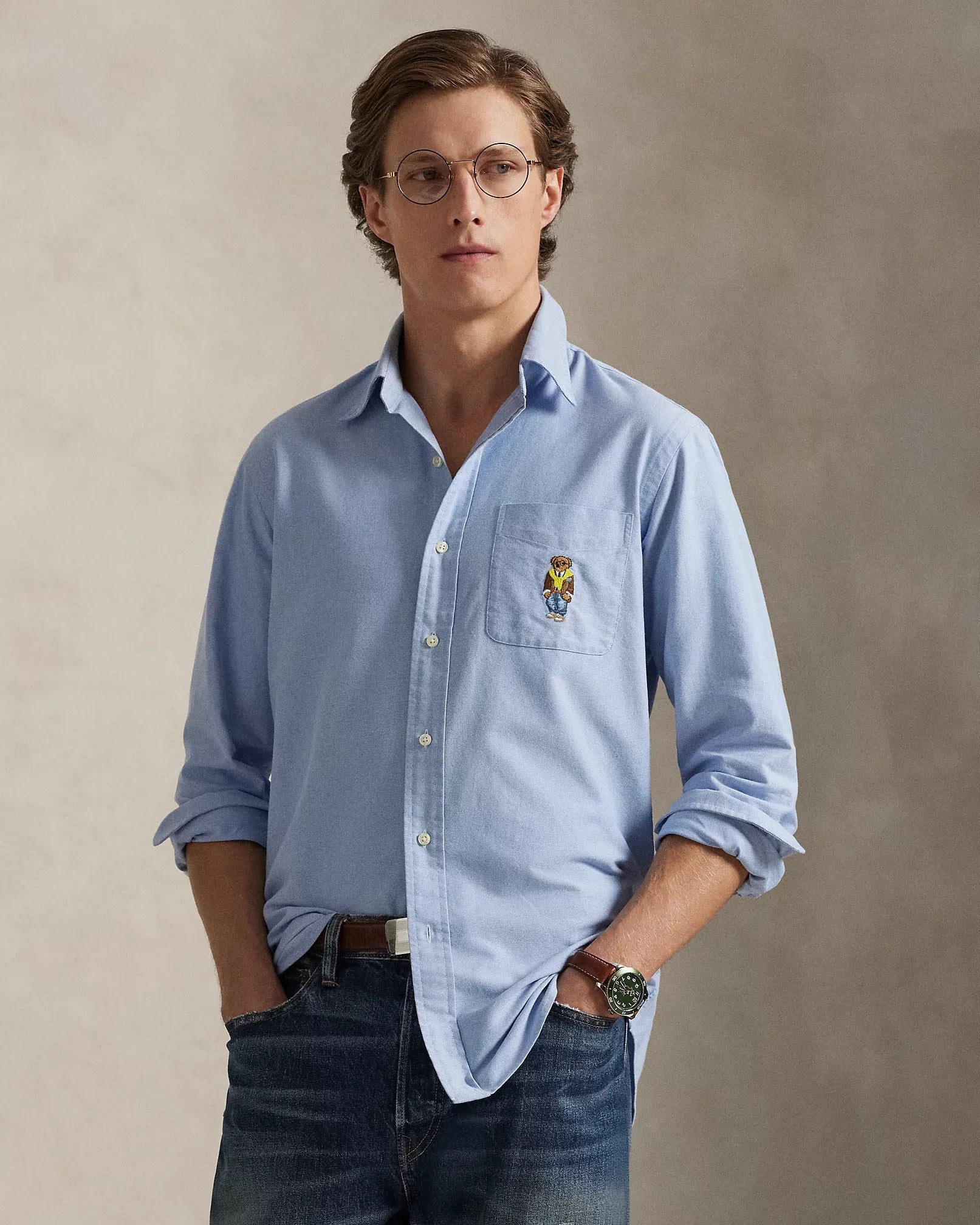 Custom Fit Polo Bear Oxford Shirt (Blue Heritage Bear)