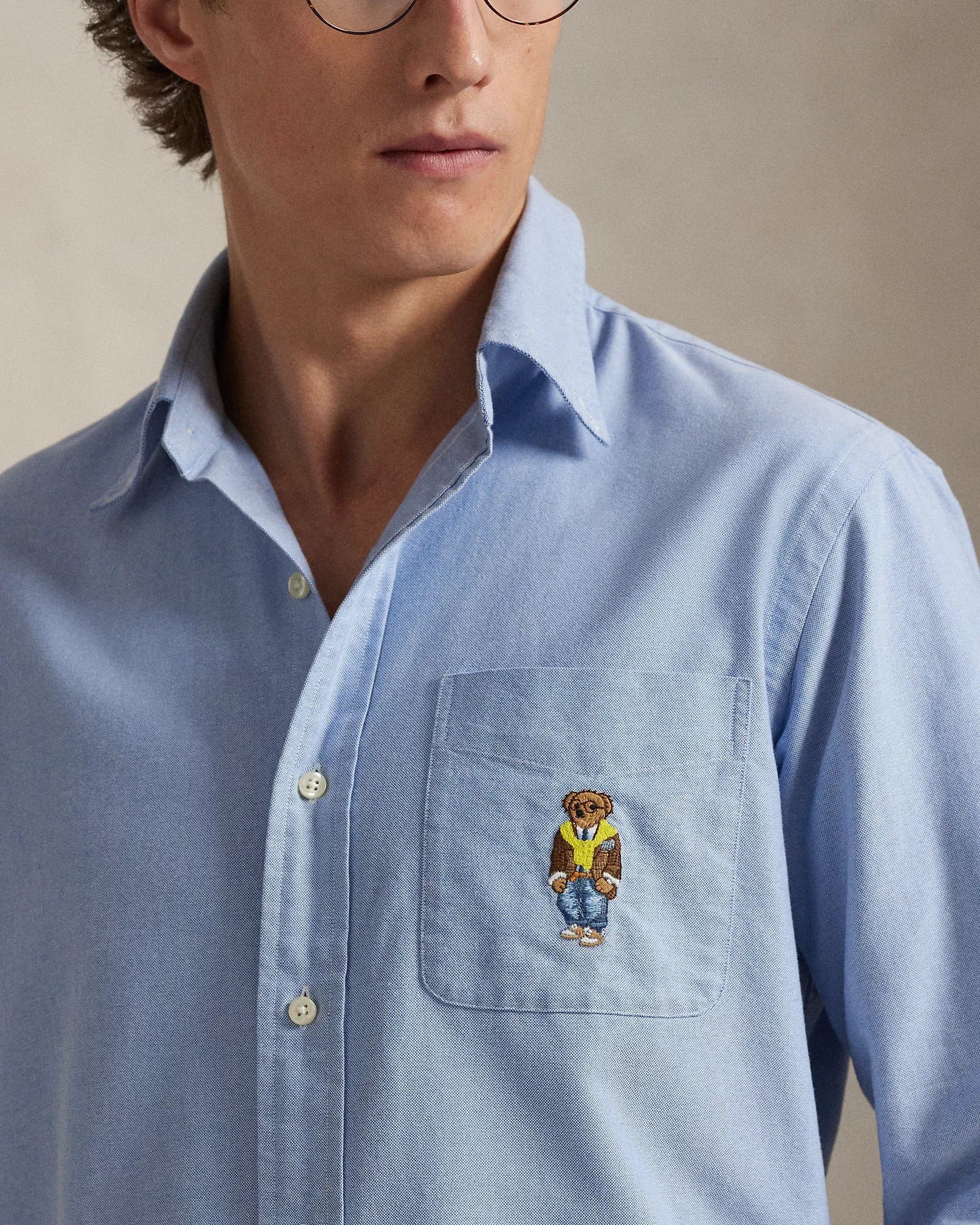 Custom Fit Polo Bear Oxford Shirt (Blue Heritage Bear)