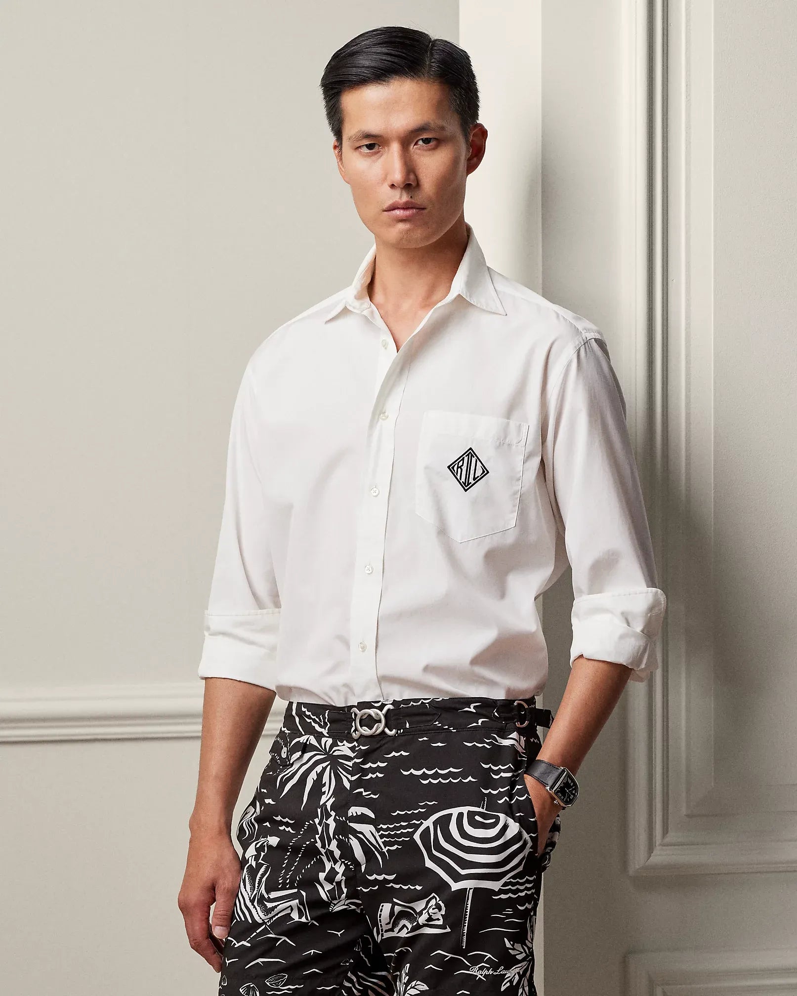 Relaxed Monogram Poplin Shirt (White)