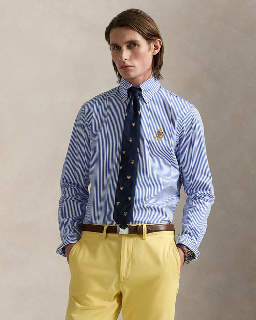 Classic Fit Crest Striped Poplin Shirt (Blue/White)